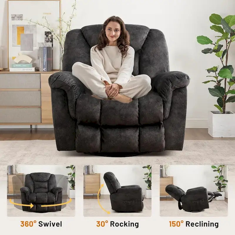 Fauteuil Inclinable à Bascule Surdimensionné Manuel Pivotant 360° pour Salon