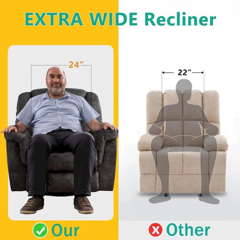 Fauteuil Inclinable à Bascule Surdimensionné Manuel Pivotant 360° pour Salon