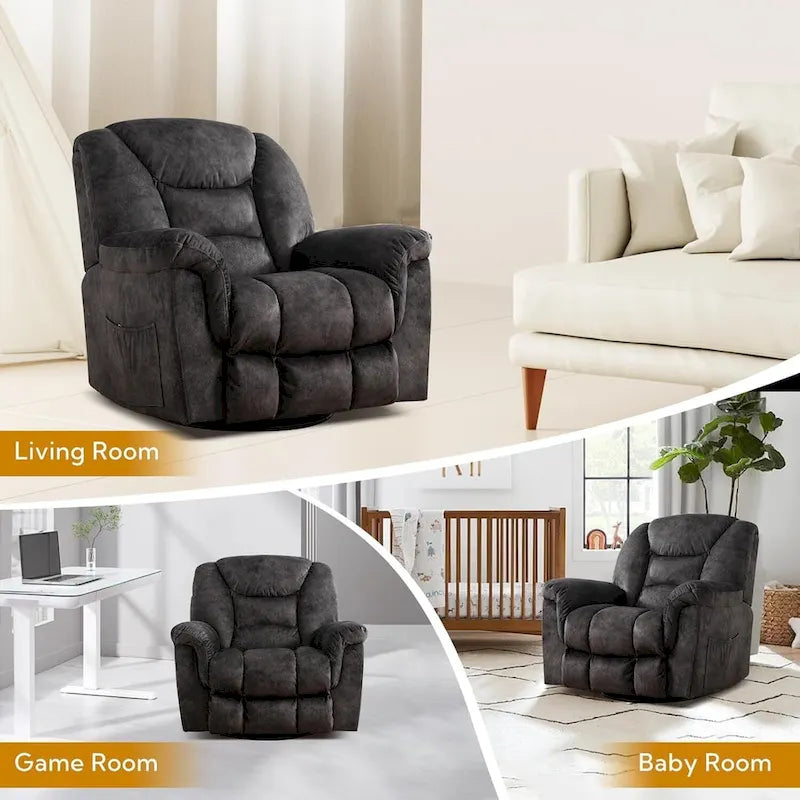 Fauteuil Inclinable à Bascule Surdimensionné Manuel Pivotant 360° pour Salon