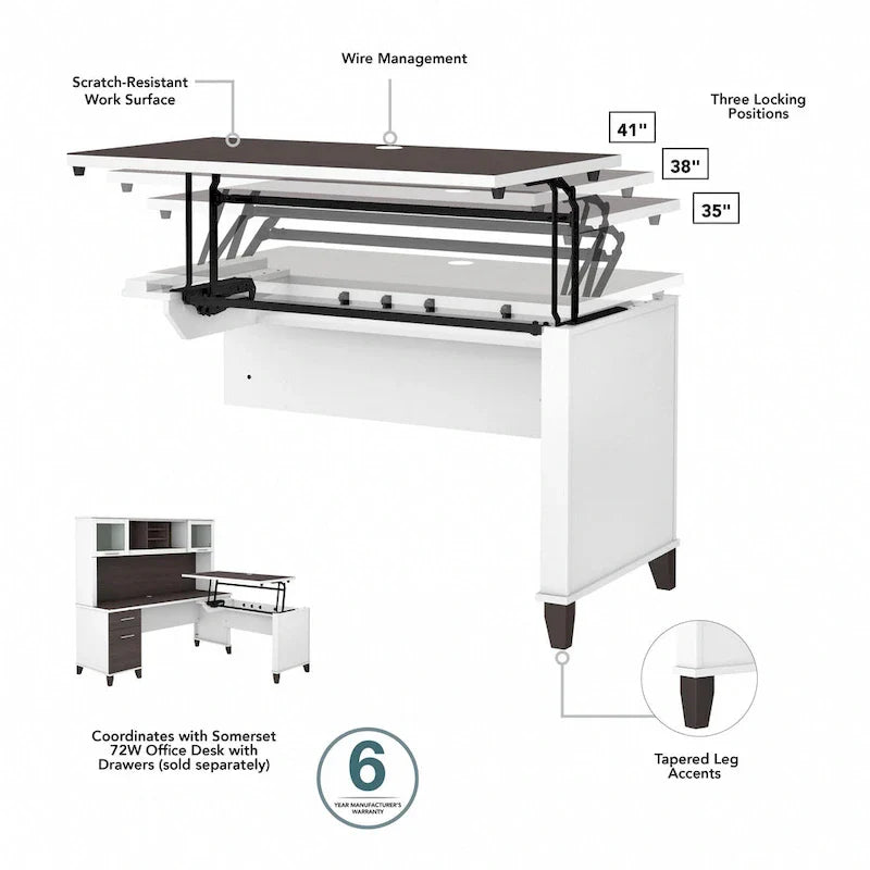 Retour de bureau assis-debout 3 positions Bush Furniture Somerset 42 pouces