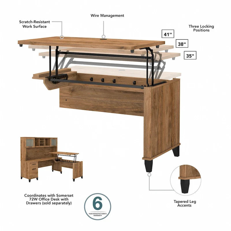 Retour de bureau assis-debout 3 positions Bush Furniture Somerset 42 pouces