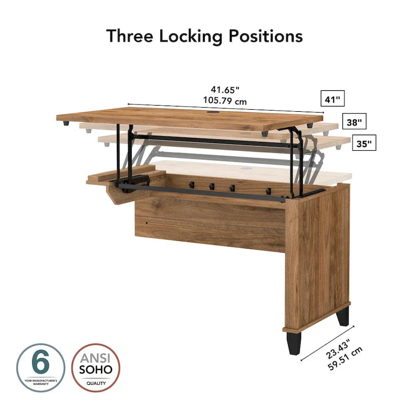 Retour de bureau assis-debout 3 positions Bush Furniture Somerset 42 pouces
