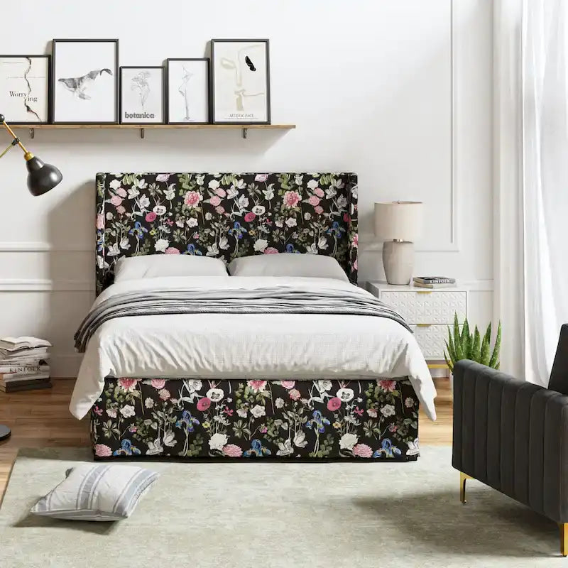 Lit en métal rembourré avec housse lavable traditionnelle Louise par HULALA HOME