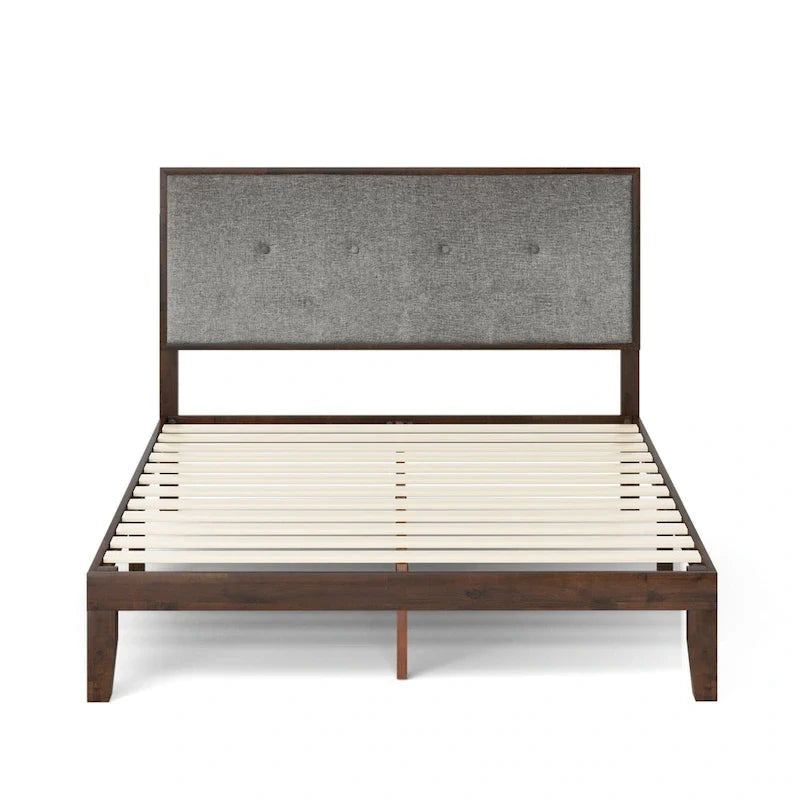 Cadre de lit plateforme en bois marron Priage by ZINUS avec tête de lit rembourrée réglable
