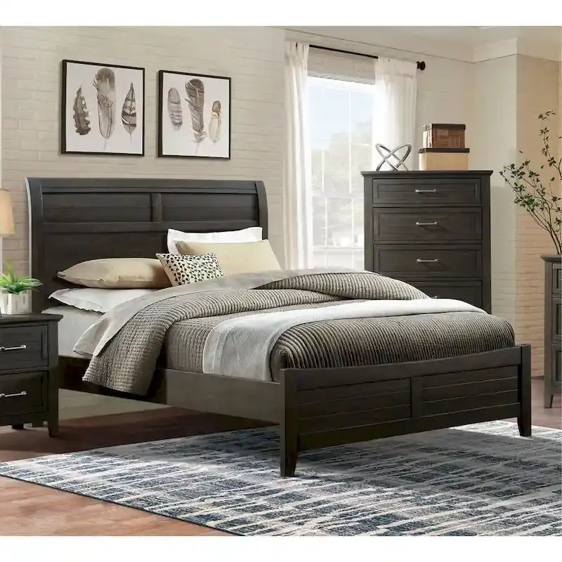 Lit en bois massif Inyx Transitional Walnut avec tête de lit basse de Furniture of America