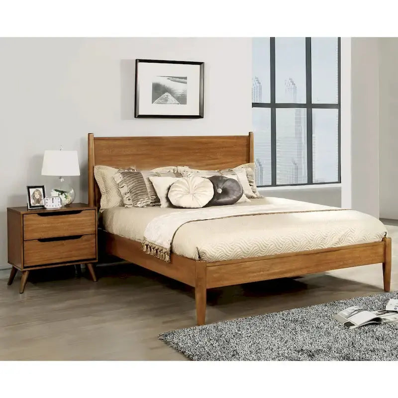 Ensemble de chambre plateforme Fopp milieu de siècle moderne en chêne, 2 pièces, par Furniture of America
