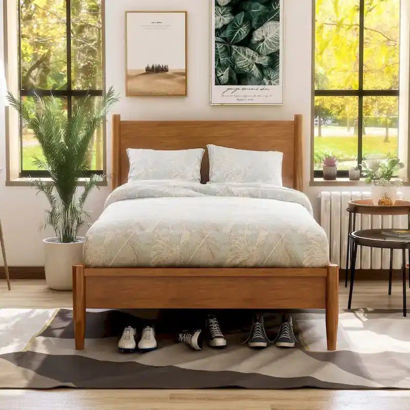 Ensemble de chambre plateforme Fopp milieu de siècle moderne en chêne, 2 pièces, par Furniture of America
