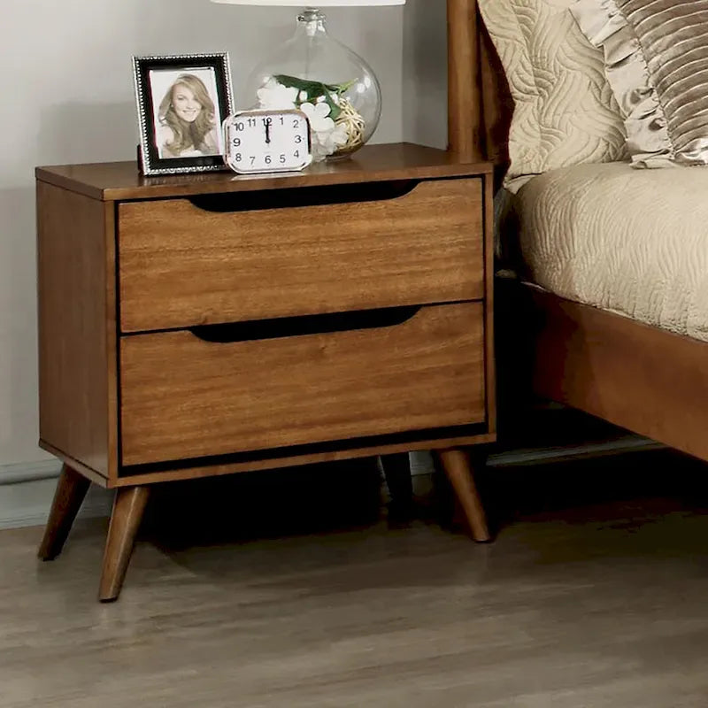 Ensemble de chambre plateforme Fopp milieu de siècle moderne en chêne, 2 pièces, par Furniture of America