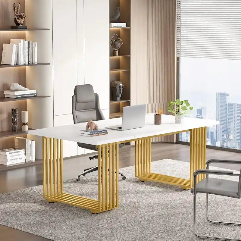 Bureau de direction moderne 70.9 pouces avec pieds en métal doré