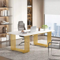 Bureau de direction moderne 70.9 pouces avec pieds en métal doré