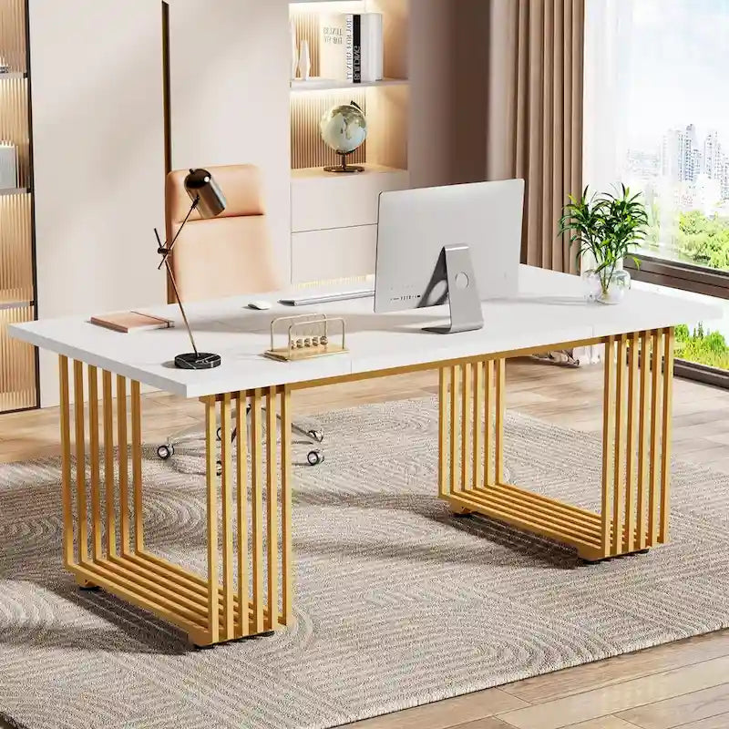 Bureau de direction moderne 70.9 pouces avec pieds en métal doré