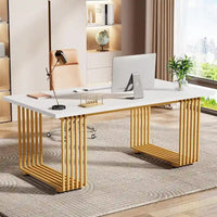 Bureau de direction moderne 70.9 pouces avec pieds en métal doré