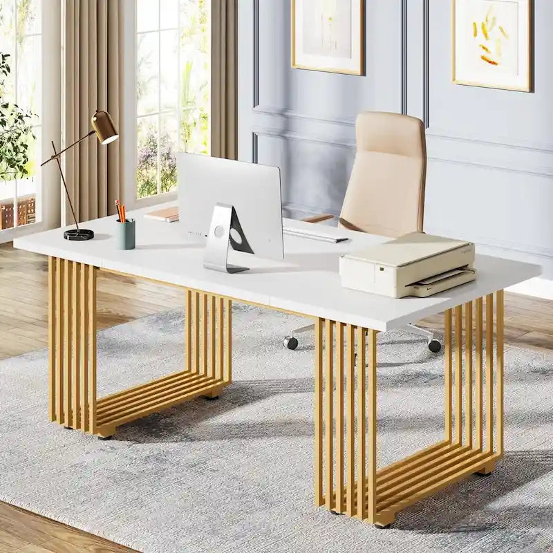 Bureau de direction moderne 70.9 pouces avec pieds en métal doré