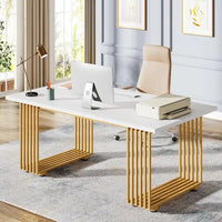 Bureau de direction moderne 70.9 pouces avec pieds en métal doré