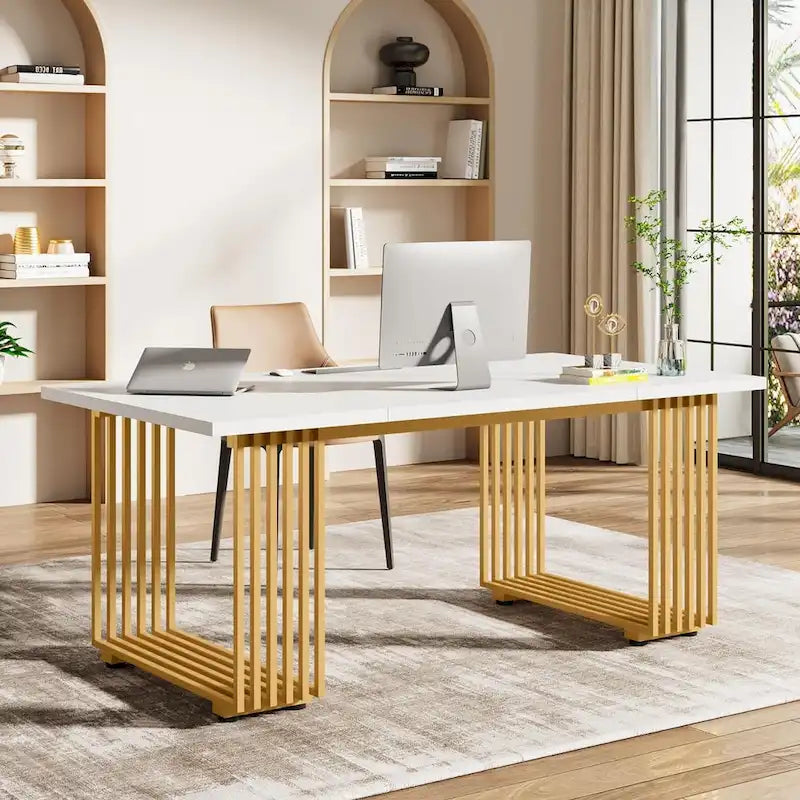 Bureau de direction moderne 70.9 pouces avec pieds en métal doré