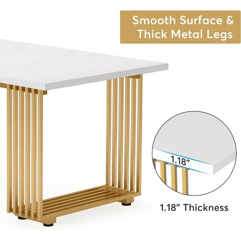 Bureau de direction moderne 70.9 pouces avec pieds en métal doré