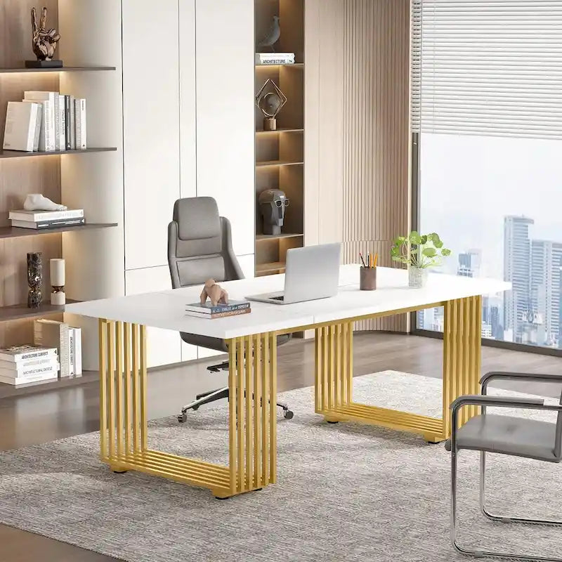 Bureau de direction moderne 70.9 pouces avec pieds en métal doré