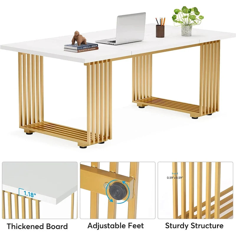 Bureau de direction moderne 70.9 pouces avec pieds en métal doré