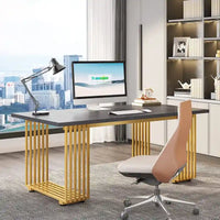 Bureau de direction moderne 70.9 pouces avec pieds en métal doré