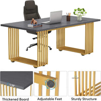 Bureau de direction moderne 70.9 pouces avec pieds en métal doré