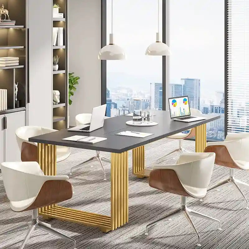 Bureau de direction moderne 70.9 pouces avec pieds en métal doré
