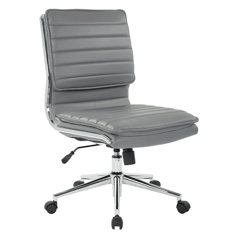 Chaise de manager professionnelle à dossier moyen sans accoudoirs en similicuir avec base chromée