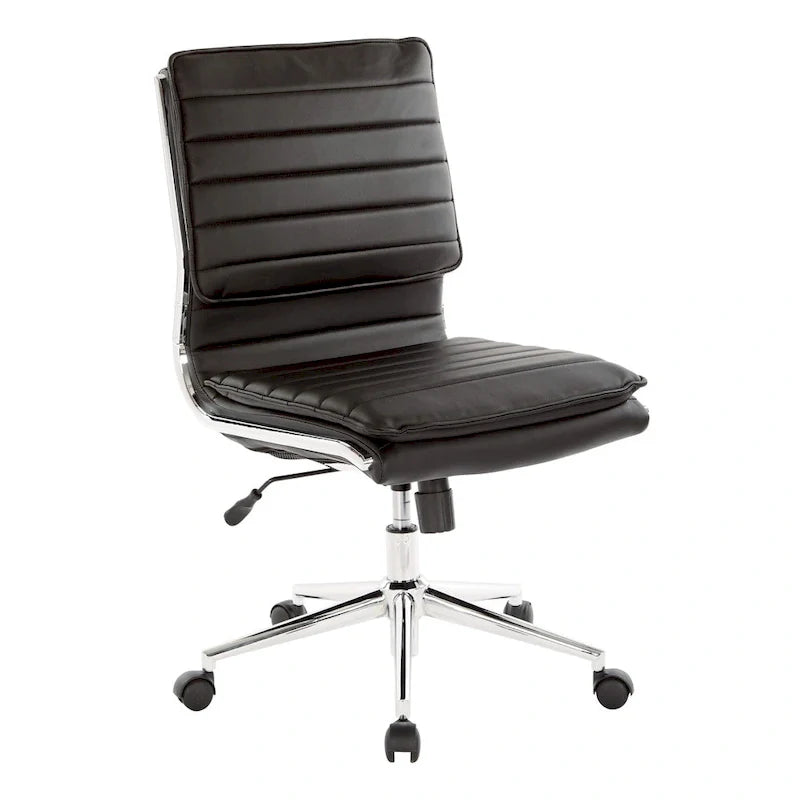 Chaise de manager professionnelle à dossier moyen sans accoudoirs en similicuir avec base chromée