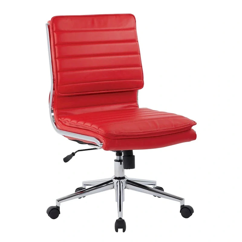 Chaise de manager professionnelle à dossier moyen sans accoudoirs en similicuir avec base chromée