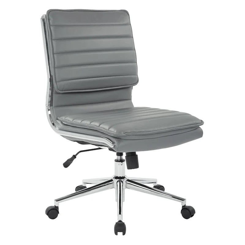 Chaise de manager professionnelle à dossier moyen sans accoudoirs en similicuir avec base chromée