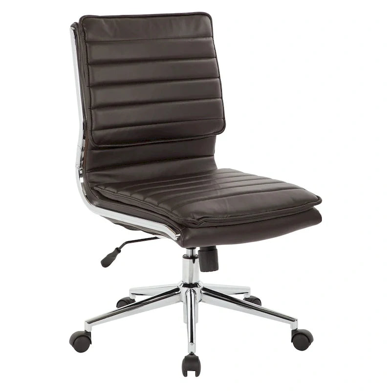 Chaise de manager professionnelle à dossier moyen sans accoudoirs en similicuir avec base chromée