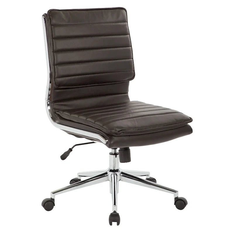 Chaise de manager professionnelle à dossier moyen sans accoudoirs en similicuir avec base chromée