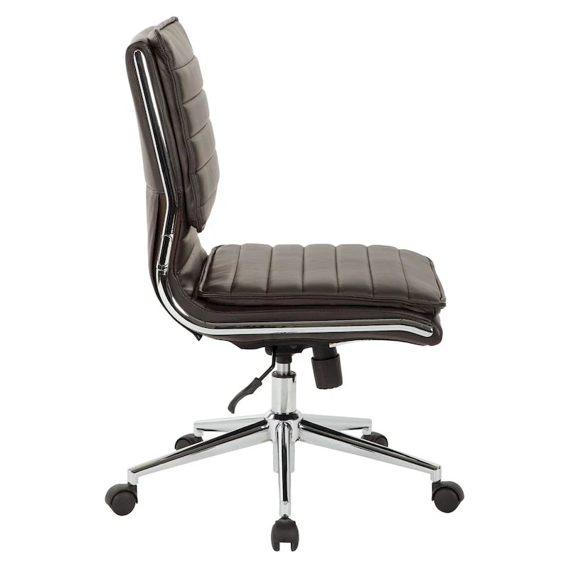 Chaise de manager professionnelle à dossier moyen sans accoudoirs en similicuir avec base chromée