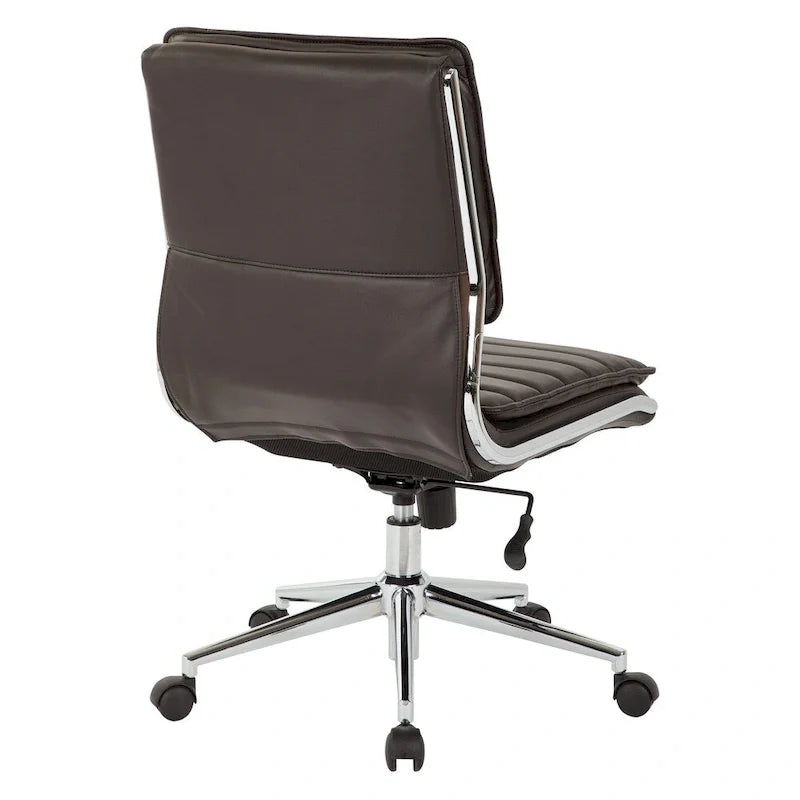 Chaise de manager professionnelle à dossier moyen sans accoudoirs en similicuir avec base chromée