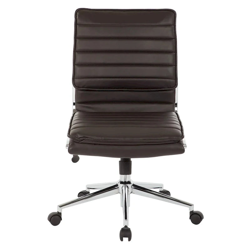 Chaise de manager professionnelle à dossier moyen sans accoudoirs en similicuir avec base chromée