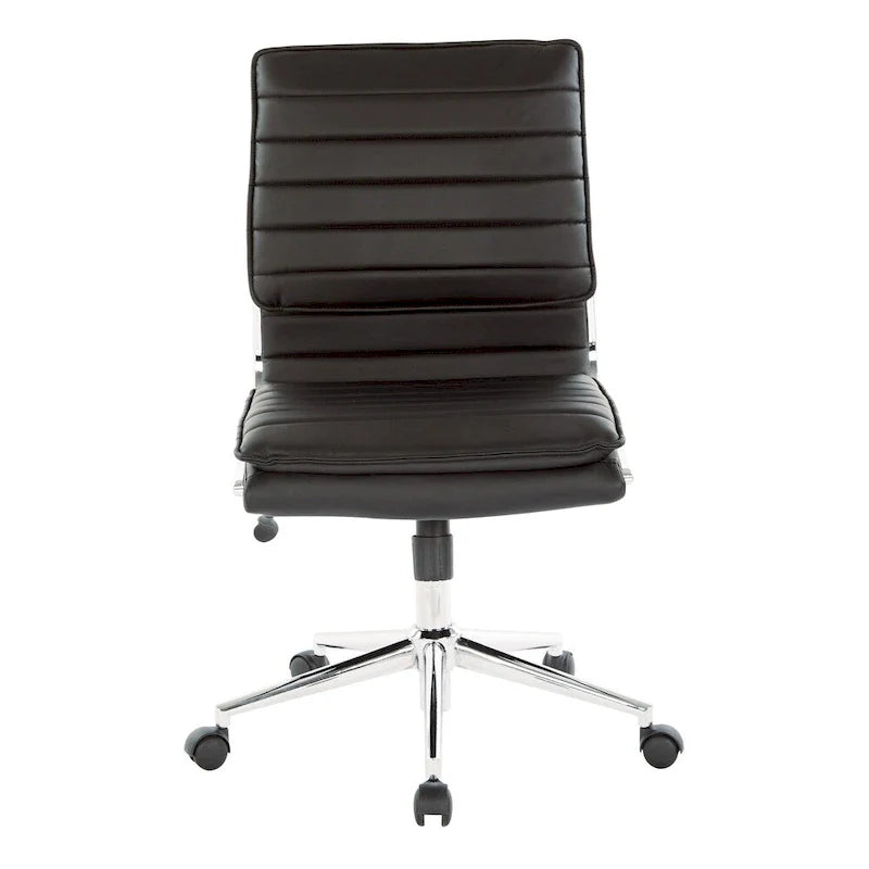 Chaise de manager professionnelle à dossier moyen sans accoudoirs en similicuir avec base chromée