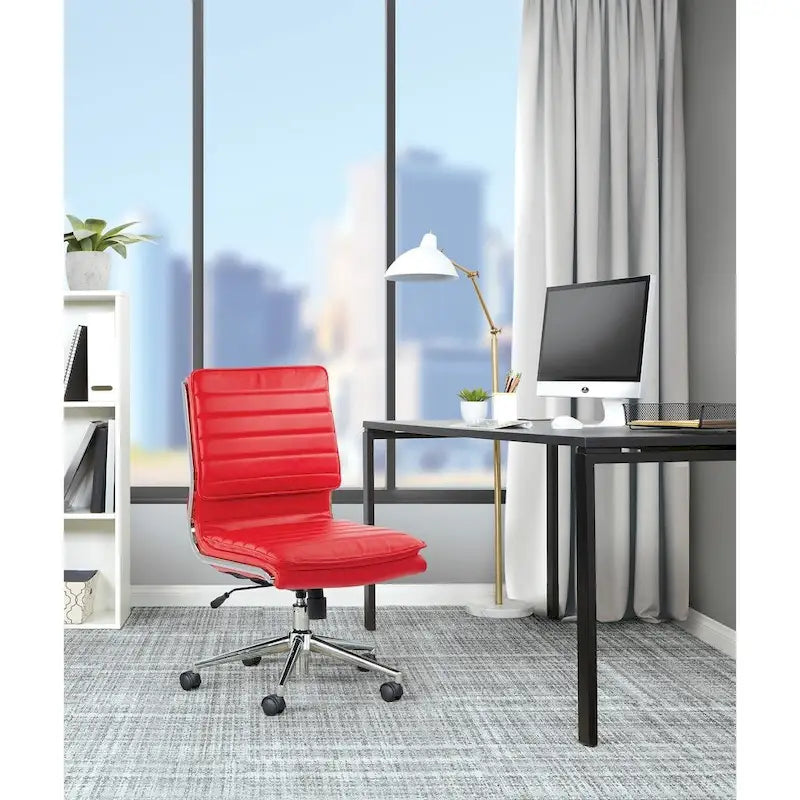 Chaise de manager professionnelle à dossier moyen sans accoudoirs en similicuir avec base chromée