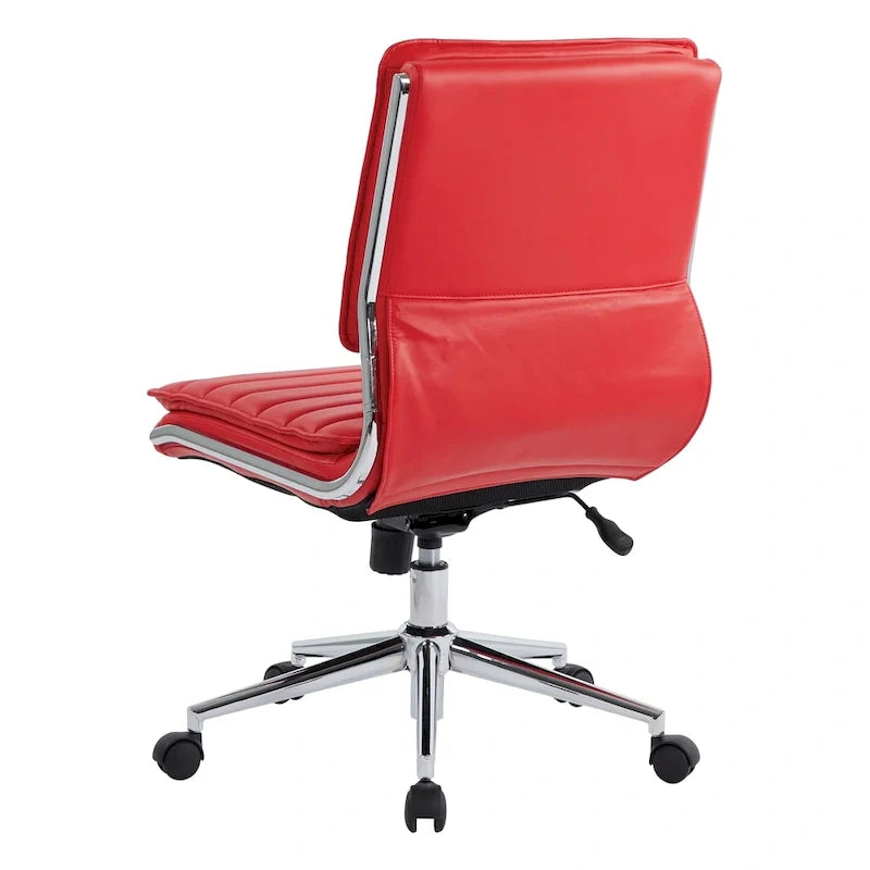 Chaise de manager professionnelle à dossier moyen sans accoudoirs en similicuir avec base chromée