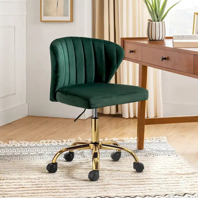 Chaise de travail de bureau ergonomique moderne à dossier enveloppant en velours Ilia à pivotement 360 degrés avec dossier capitonné à canaux par HULALA HOME