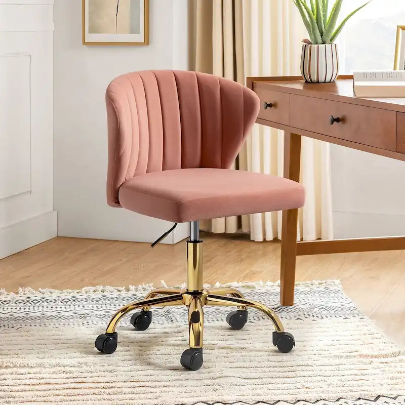 Chaise de travail de bureau ergonomique moderne à dossier enveloppant en velours Ilia à pivotement 360 degrés avec dossier capitonné à canaux par HULALA HOME