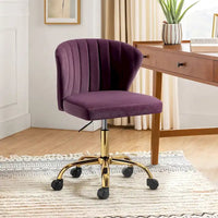 Chaise de travail de bureau ergonomique moderne à dossier enveloppant en velours Ilia à pivotement 360 degrés avec dossier capitonné à canaux par HULALA HOME