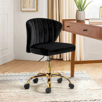 Chaise de travail de bureau ergonomique moderne à dossier enveloppant en velours Ilia à pivotement 360 degrés avec dossier capitonné à canaux par HULALA HOME