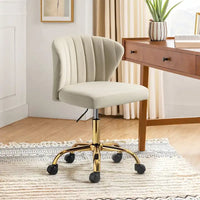 Chaise de travail de bureau ergonomique moderne à dossier enveloppant en velours Ilia à pivotement 360 degrés avec dossier capitonné à canaux par HULALA HOME