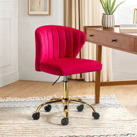 Chaise de travail de bureau ergonomique moderne à dossier enveloppant en velours Ilia à pivotement 360 degrés avec dossier capitonné à canaux par HULALA HOME