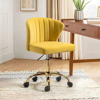 Chaise de travail de bureau ergonomique moderne à dossier enveloppant en velours Ilia à pivotement 360 degrés avec dossier capitonné à canaux par HULALA HOME