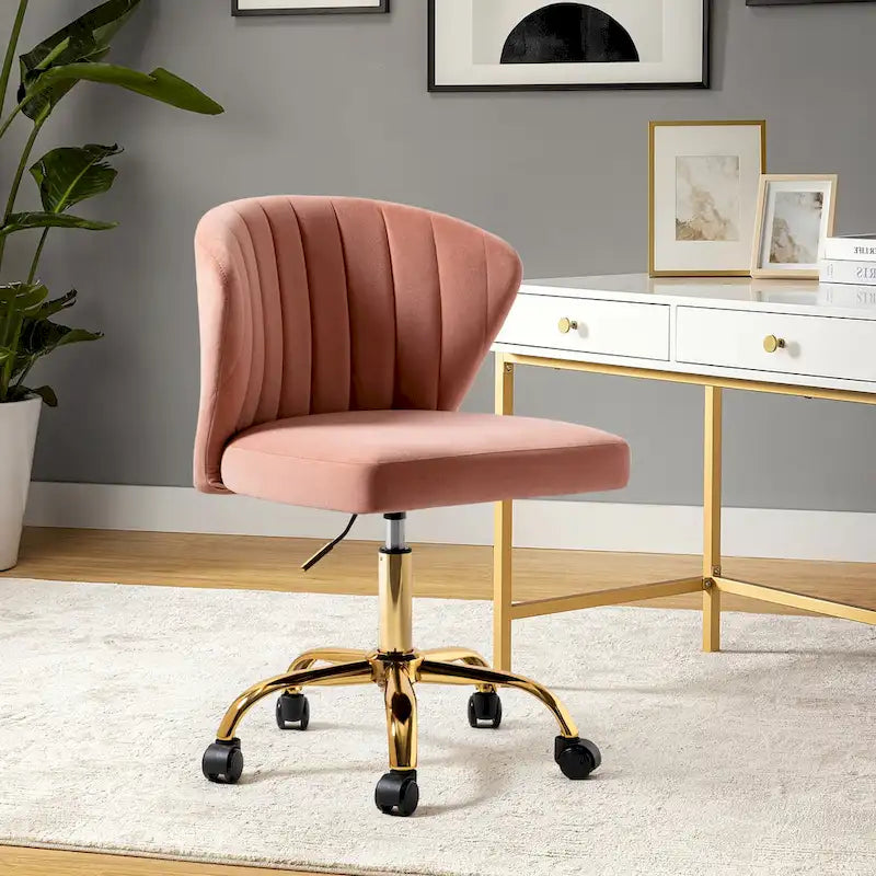 Chaise de travail de bureau ergonomique moderne à dossier enveloppant en velours Ilia à pivotement 360 degrés avec dossier capitonné à canaux par HULALA HOME