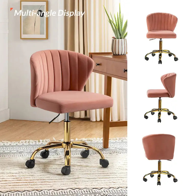 Chaise de travail de bureau ergonomique moderne à dossier enveloppant en velours Ilia à pivotement 360 degrés avec dossier capitonné à canaux par HULALA HOME