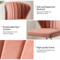 Chaise de travail de bureau ergonomique moderne à dossier enveloppant en velours Ilia à pivotement 360 degrés avec dossier capitonné à canaux par HULALA HOME