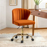 Chaise de travail de bureau ergonomique moderne à dossier enveloppant en velours Ilia à pivotement 360 degrés avec dossier capitonné à canaux par HULALA HOME