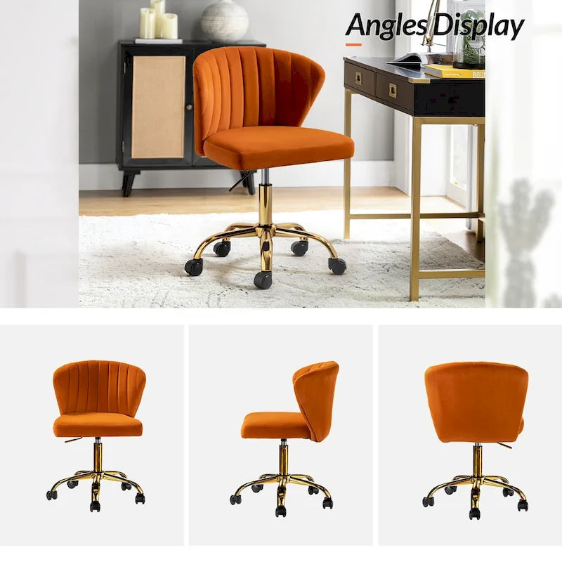 Chaise de travail de bureau ergonomique moderne à dossier enveloppant en velours Ilia à pivotement 360 degrés avec dossier capitonné à canaux par HULALA HOME