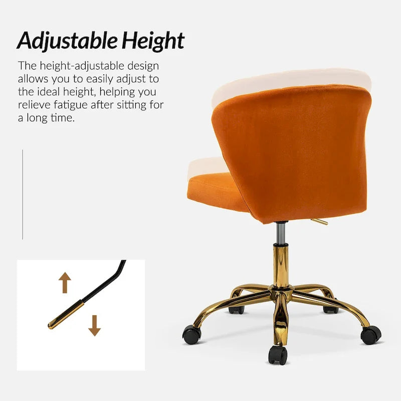 Chaise de travail de bureau ergonomique moderne à dossier enveloppant en velours Ilia à pivotement 360 degrés avec dossier capitonné à canaux par HULALA HOME